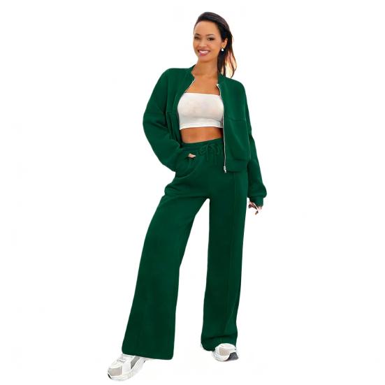 Damen 2-teiliges Outfit Herbst Langarm Reißverschluss Sweatshirt Und Weite Hosen Trainingsanzug Lässige Lounge Sets