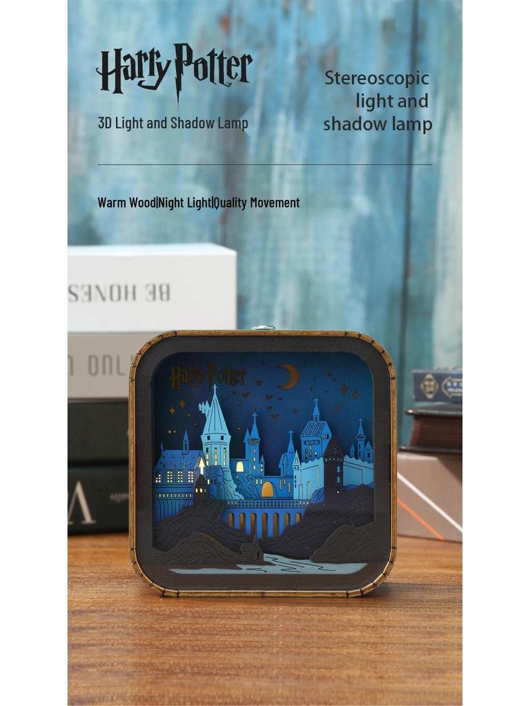 Luminária de Noite em Madeira Esculpida Harry Potter Hogwarts – Presente Criativo de Aniversário e Ornamento de Mesa para Crianças