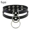 Goth Black Lock Chain PU Leather Choker Necklace Women Heart Necklace Punk Pendant Jewelry Collier Party Grunge Accessories Gift