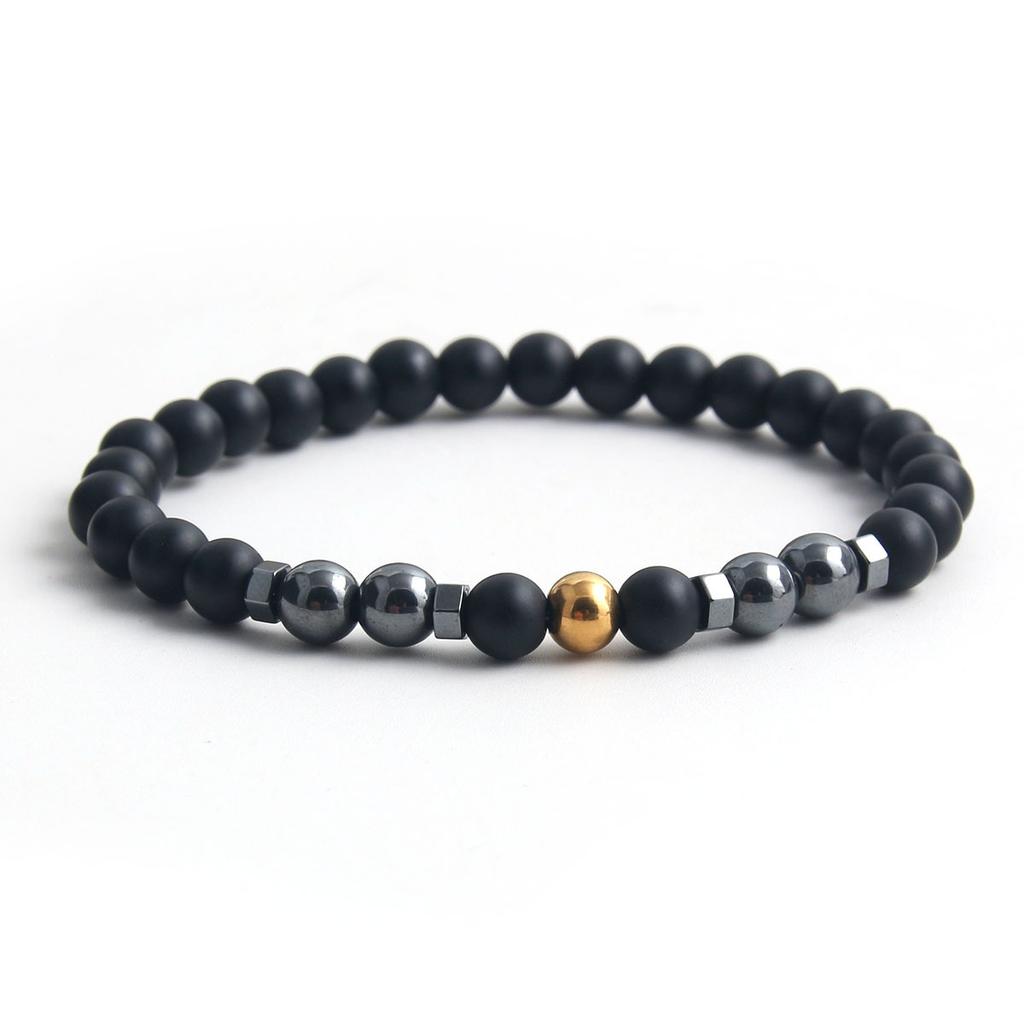 Frosted Black Beads, Black Gallstones, Natural Stone Bead Bracelet, Vintage Magnetic Bracelet, Men'S Accessories