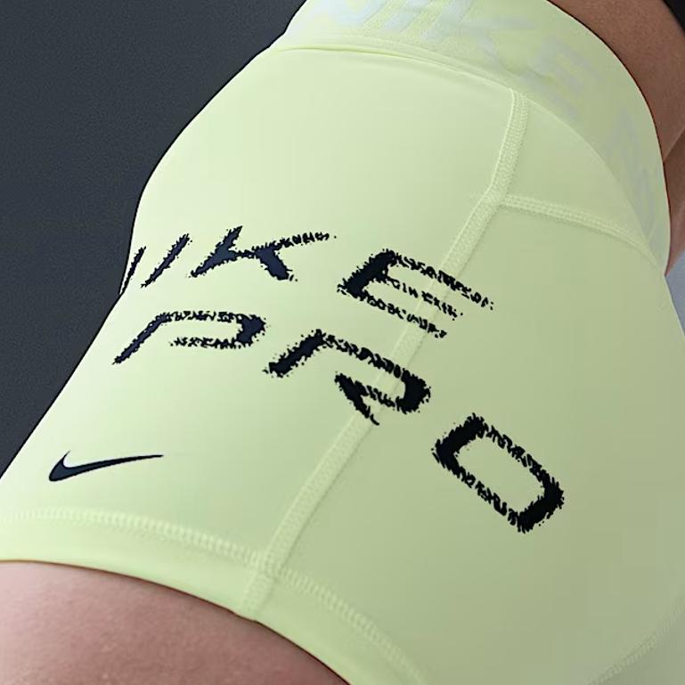 Nike Letter Mid-Rise Slim Fit Sports Shorts Women Shorts Yellow Green IB8259-701