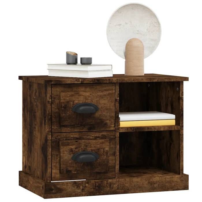 Bedside Table - Maison Exclusive - Smoked Oak - 2 Drawers & 2 Compartments - 60x35.5x45 Cm