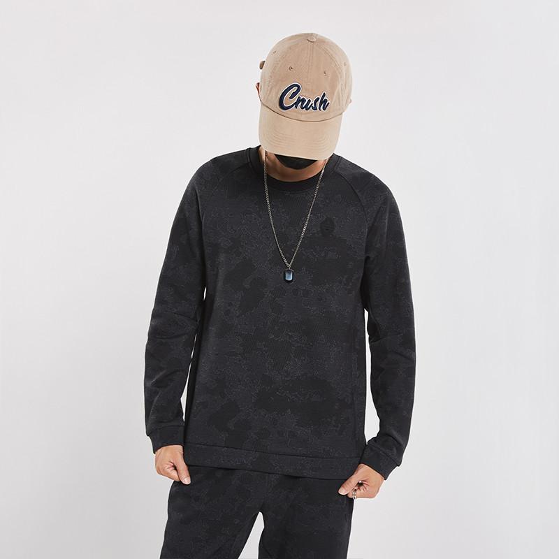 Li-Ning Düz Renk Günlük Bisiklet Yaka Raglan Bol Rahat Uzun Kollu Sweatshirt Erkek sweatshirt Siyah AWDU545-6