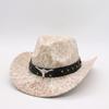 Unisex Pu Leather Western Cowboy Hat Metal Engraved Bull Head Rivet Belt Hat Party Hat