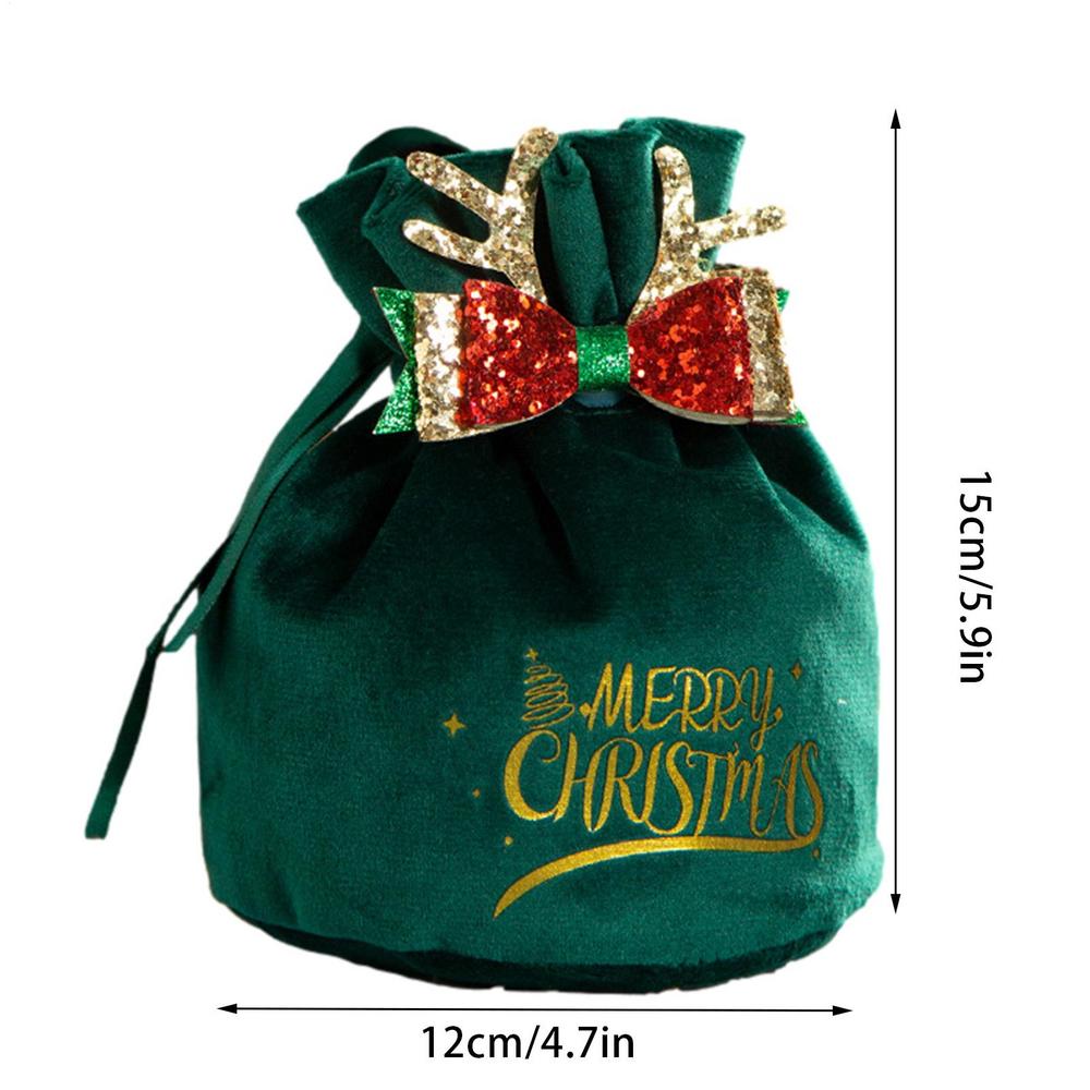 Christmas Gift Bags Christmas velvet gift bag Children drawstring velvet bag for Christmas Eve apples candy gift packaging Type B темно-зеленого