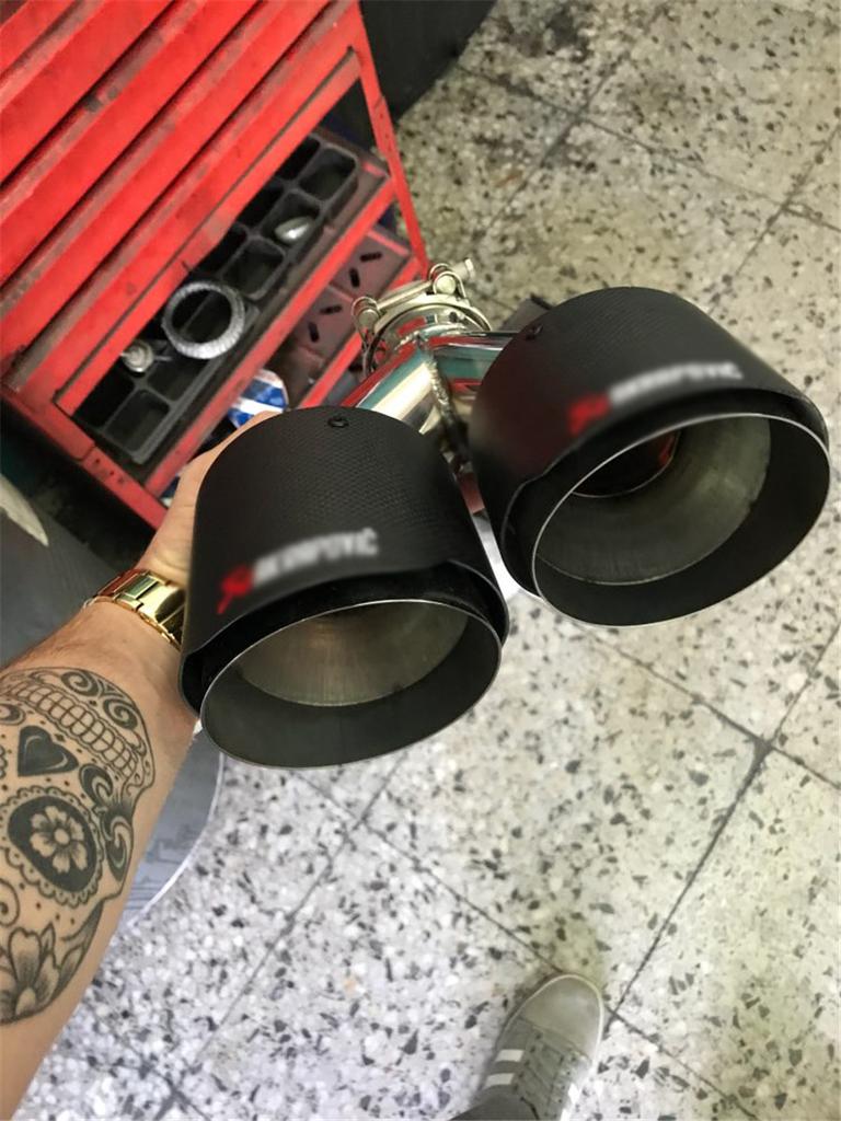 Left 63mm ID 89mm OD Matte Carbon Fiber Car Exhaust Pipe Muffler Cover Dual Tips