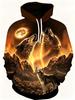 American Men's Autumn Moon Wolf Roar Print Comfortable Soft Hooded Sweatshirt Long Sleeved T-shirt Outdoor City Street Style Top