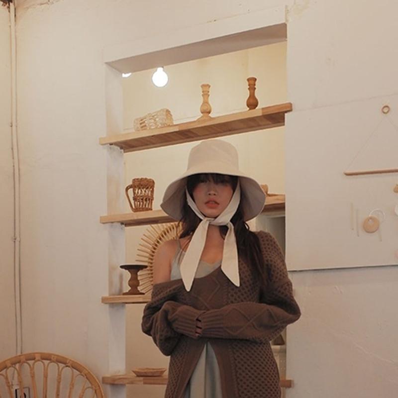 Large Wide Brim French Style Strappy Bucket Hats For Women Cotton Outdoor Beach Sun Hat Foldable Portable Elegant Ribbon Panama