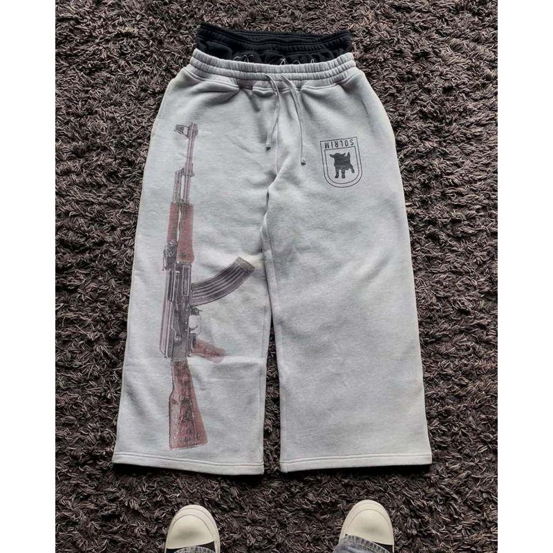 

Fashion Street Retro Y2g Hip Hop Casual Pants Double Waist Embroider Street Foldable Couple Sweatpants Sports Pants Tide White Gray S