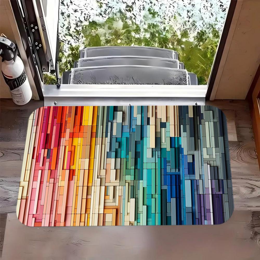 Rainbow Color Brick Block Design Doormat Non-woven Anti-slip Building Puzzle Rug Creative Indoor Outdoor Front Door Floor Mat