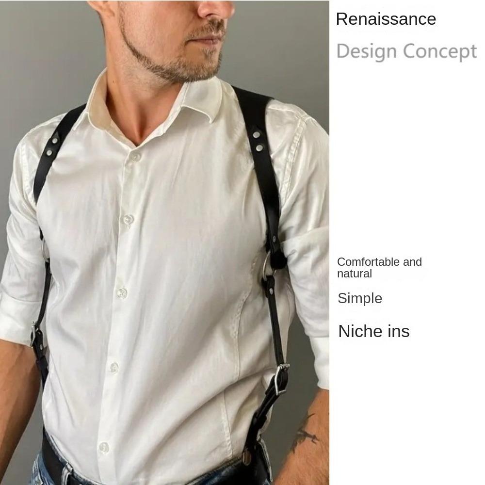 PU Men Harness Waist Belt Punk Leather Harness Vest Simple Male Corset Suspenders  Chest Decoration