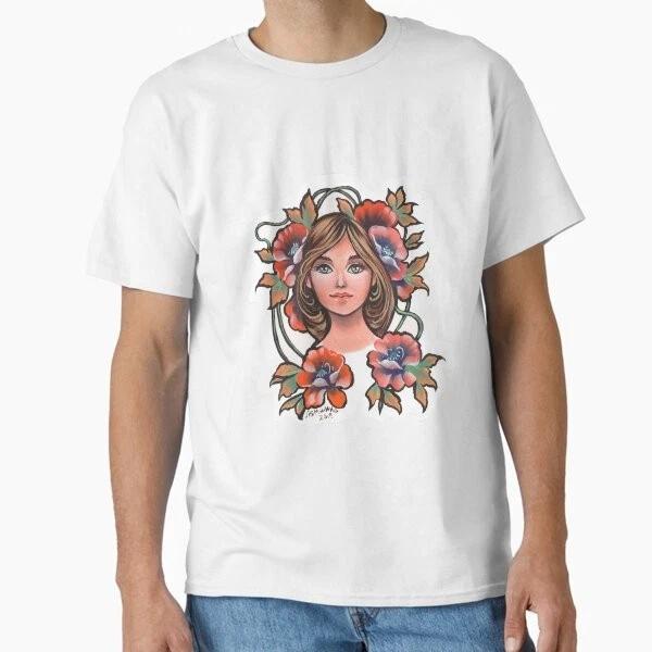 Girl With Poppies Classic Tshirt Made In Usaaus Tshirt S2xl S