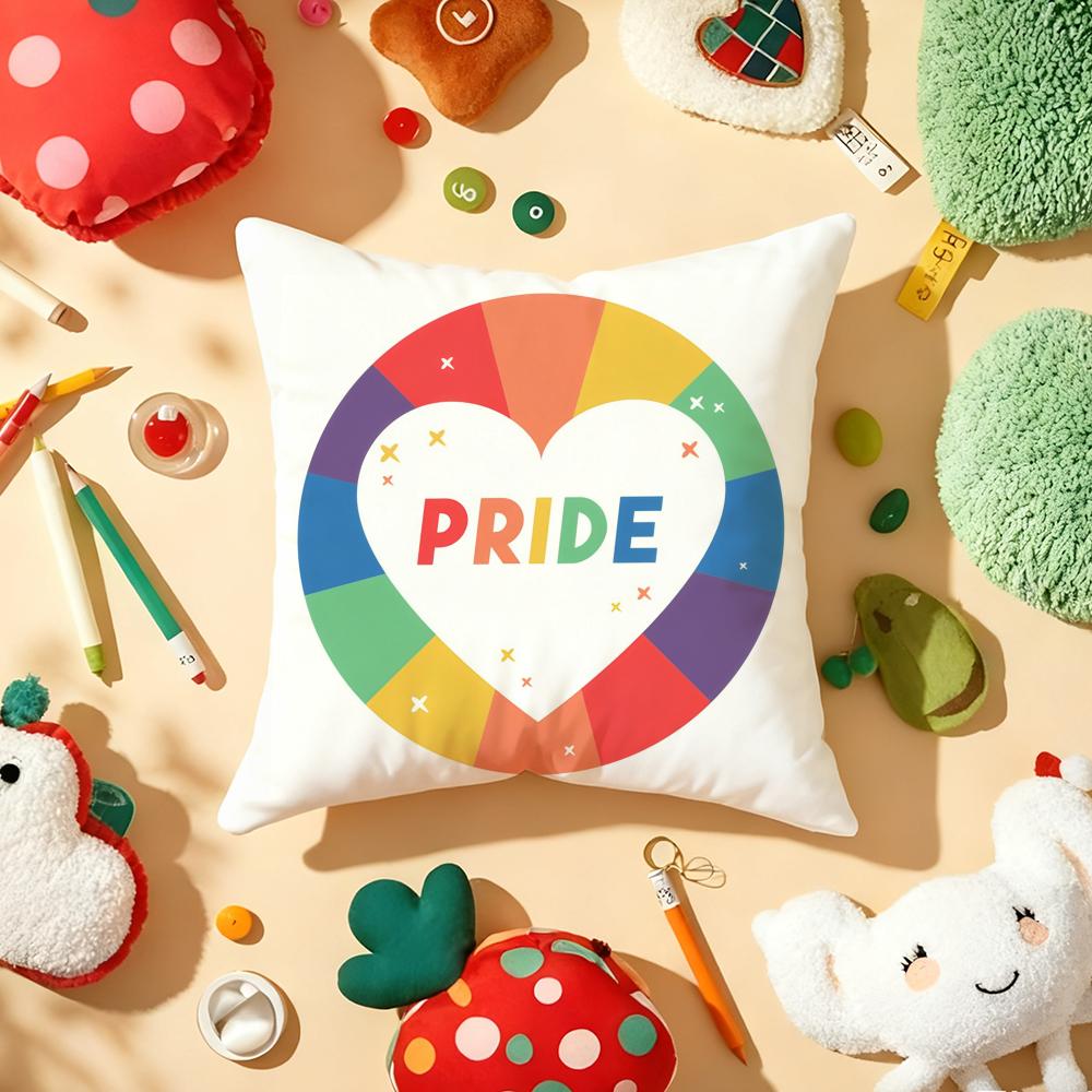 Pride Month Heart Cushion Cover Plush Fabric Soft Double-Sided Printed Sofa Warm Winter Home Child Gift Pillow Case