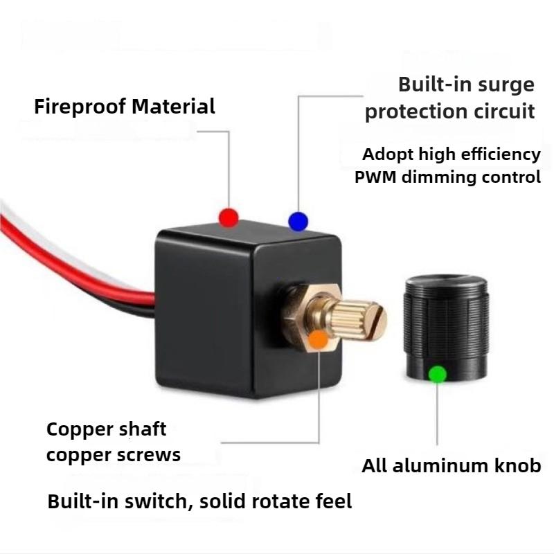 LED-Dimmschalter Kompatibel PWM 12V Lichtdimmer mit Drehknopf für Wohnmobil Marine Reiseanhänger Auto Präzises Dimmen