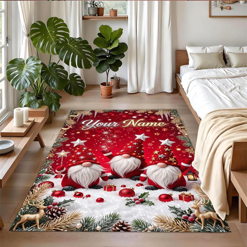 Christmas Custom Name Printed Square Area Rug Soft Non Slip Floor Carpet For Bedroom Holiday Gift