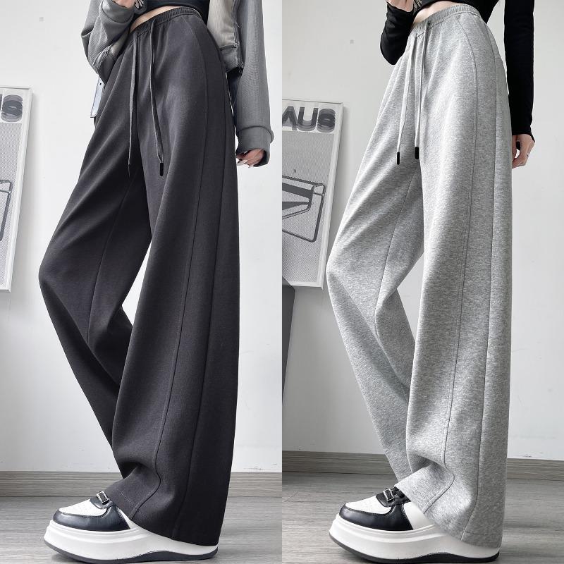 Gray sports wide-leg pants women's autumn new loose and thin small casual straight banana guard pants