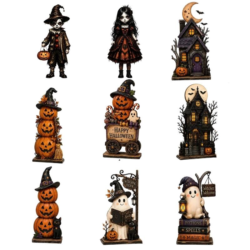 Halloween Schreibtischdekorationen Holz Tischplatten-Display Akzent für Kaminsims, Regal und Party-Dekoration, Ein ausgewählter Stil pro Packung