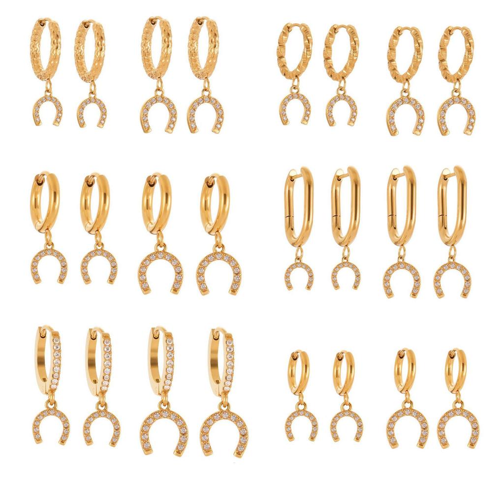 Oumaijia Diamond Horseshoe Buckle Ear Cuffs: Trendy Stainless Steel Earrings