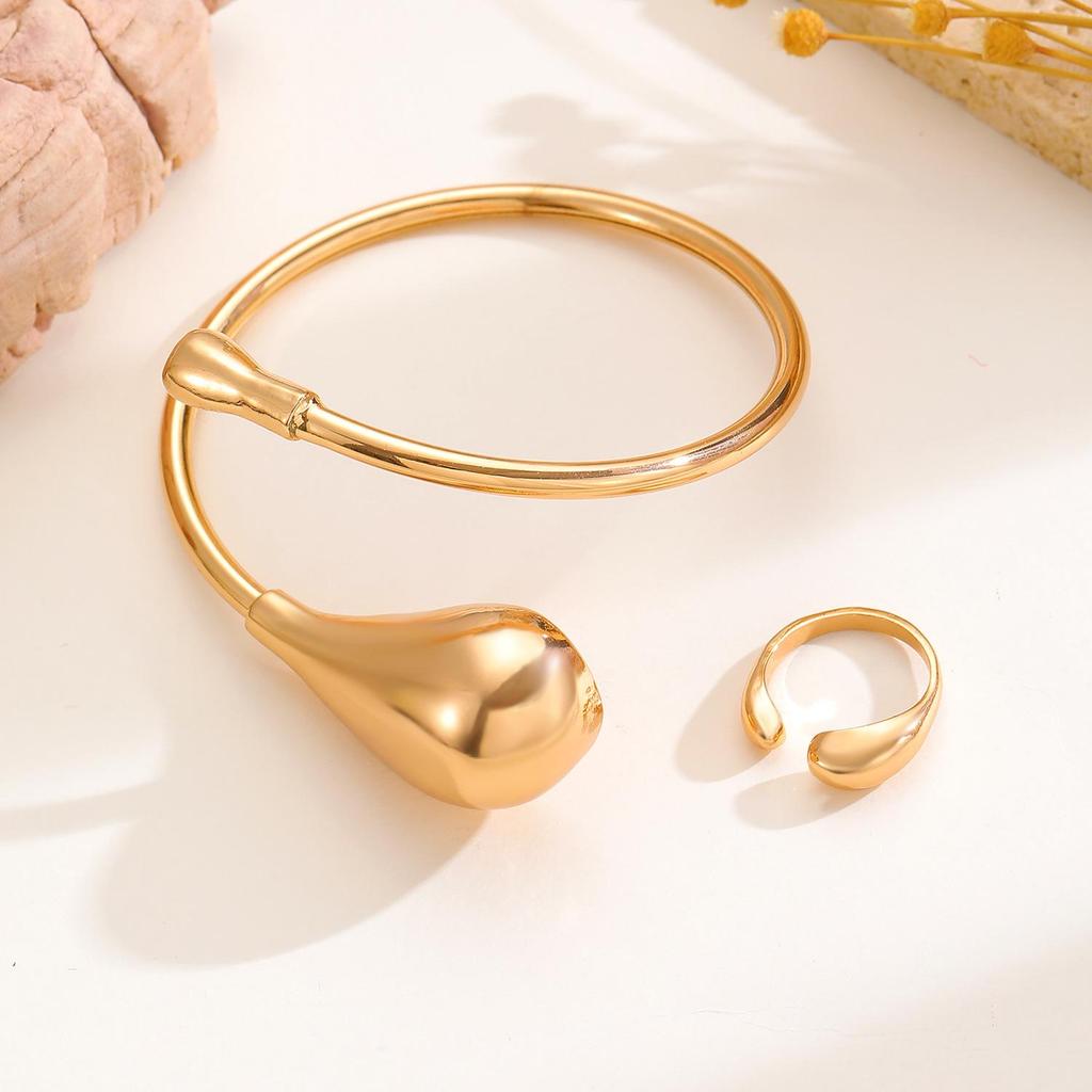 Fashionable Water Drop Textured Metal Necklace & Bracelet Set for Women