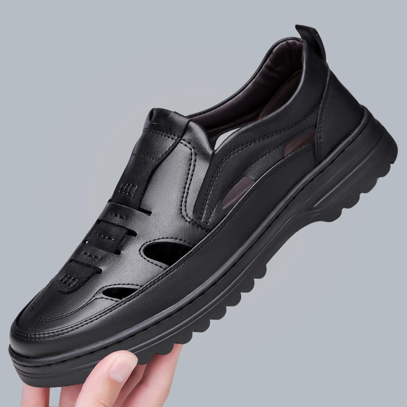 

New Designer Hallow Big Size Leather Shoes for Men Summer Fashion Casual Sandals Male Solid Color Breathable Loafers Man 38