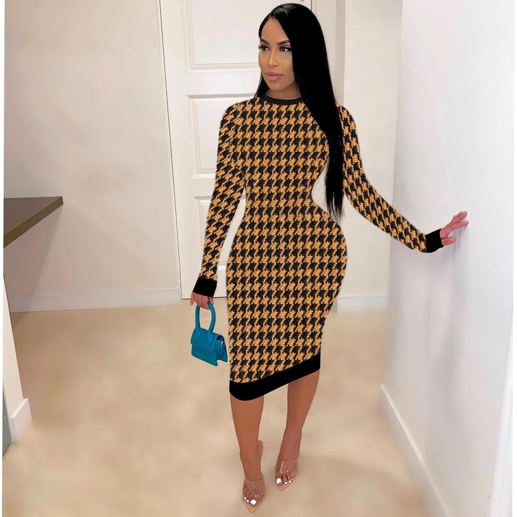 H208 European Spring/Autumn Women's Long Sleeve Irregular Print Dress