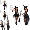 Women Sorceress Costume Halloween Sleeveless V Neck Bubble Witch Cosplay Dress