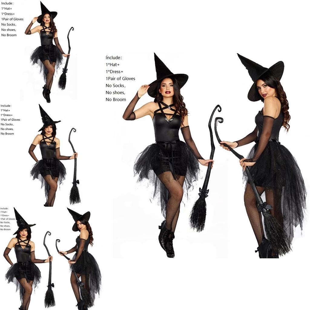 Women Sorceress Costume Halloween Sleeveless V Neck Bubble Witch Cosplay Dress