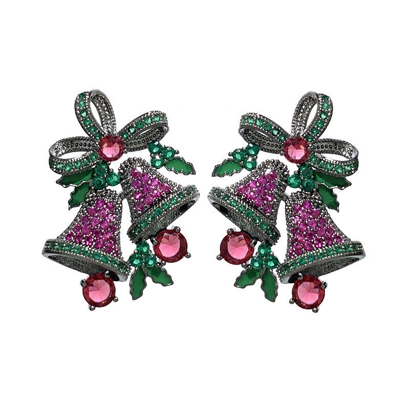 Colorful Zircon Christmas Bell Earrings: Retro European & American Style, Korean Internet Celebrity Fashion