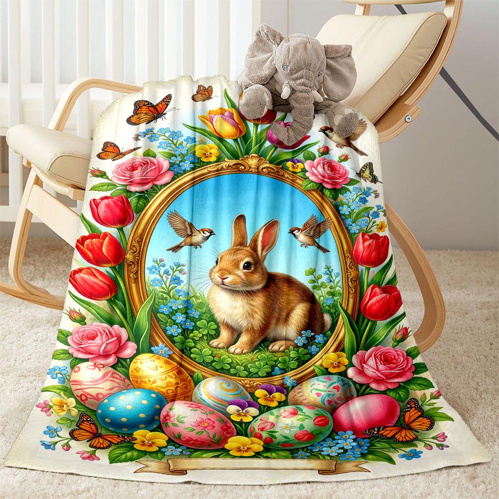 Easter Bunny With Flowers Blanket,Suitable for sofas, offices, travel, living rooms, gift for friends and family,Suitable for all seasons.