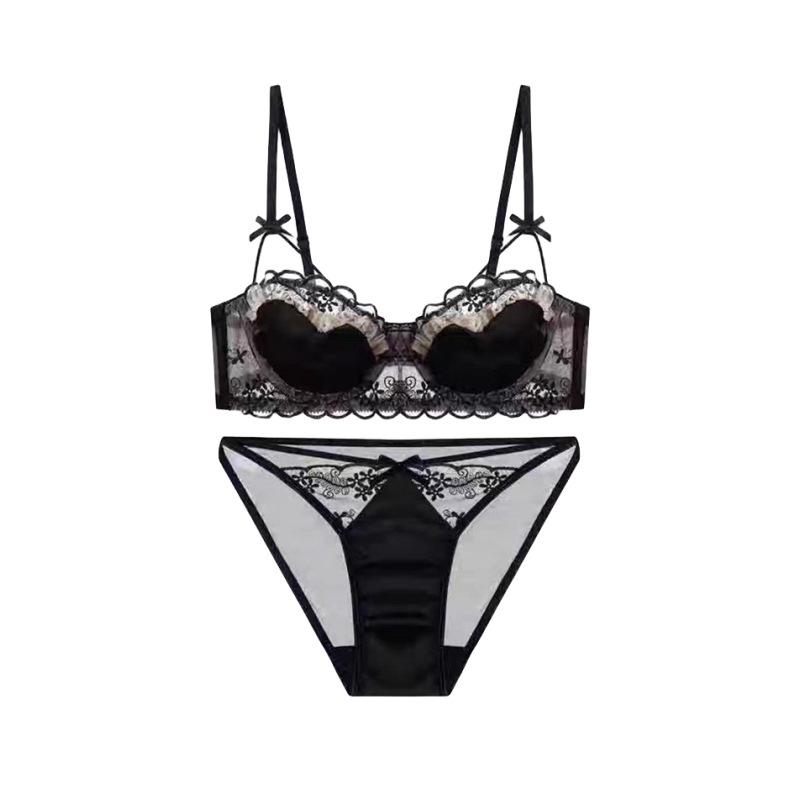 Lace Push-Up Bra Set for Small Busts - Side Support & Anti-Sagging Design