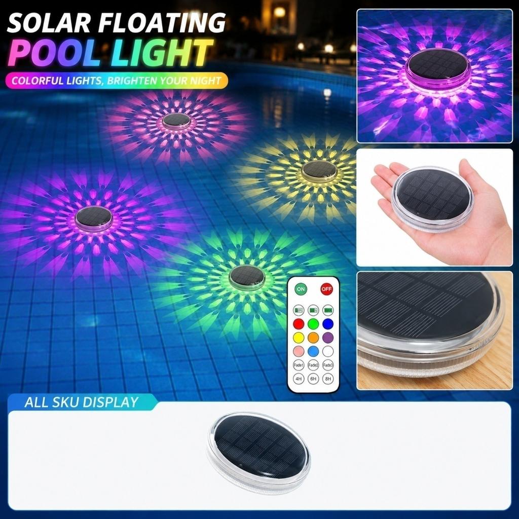 Solar Floating Pool Light with Remote Control Waterproof LED Submersible Floating Lamp for Outdoor Swimming Pools Ponds and Garden Decoration