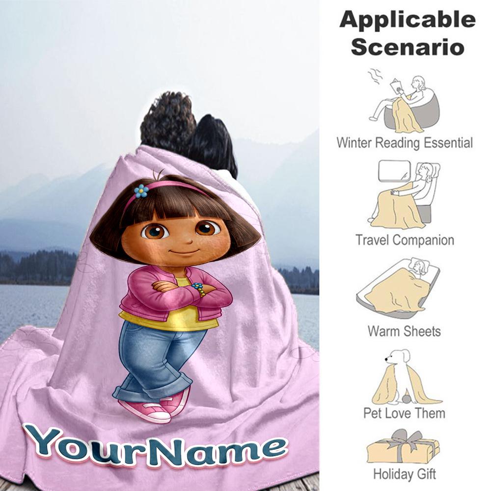 Dora Explorer Customize Text Blanket Multi-purpose Personalized Blanket Comfortable for Nap Bedding Couch Office Chair for All Occasions