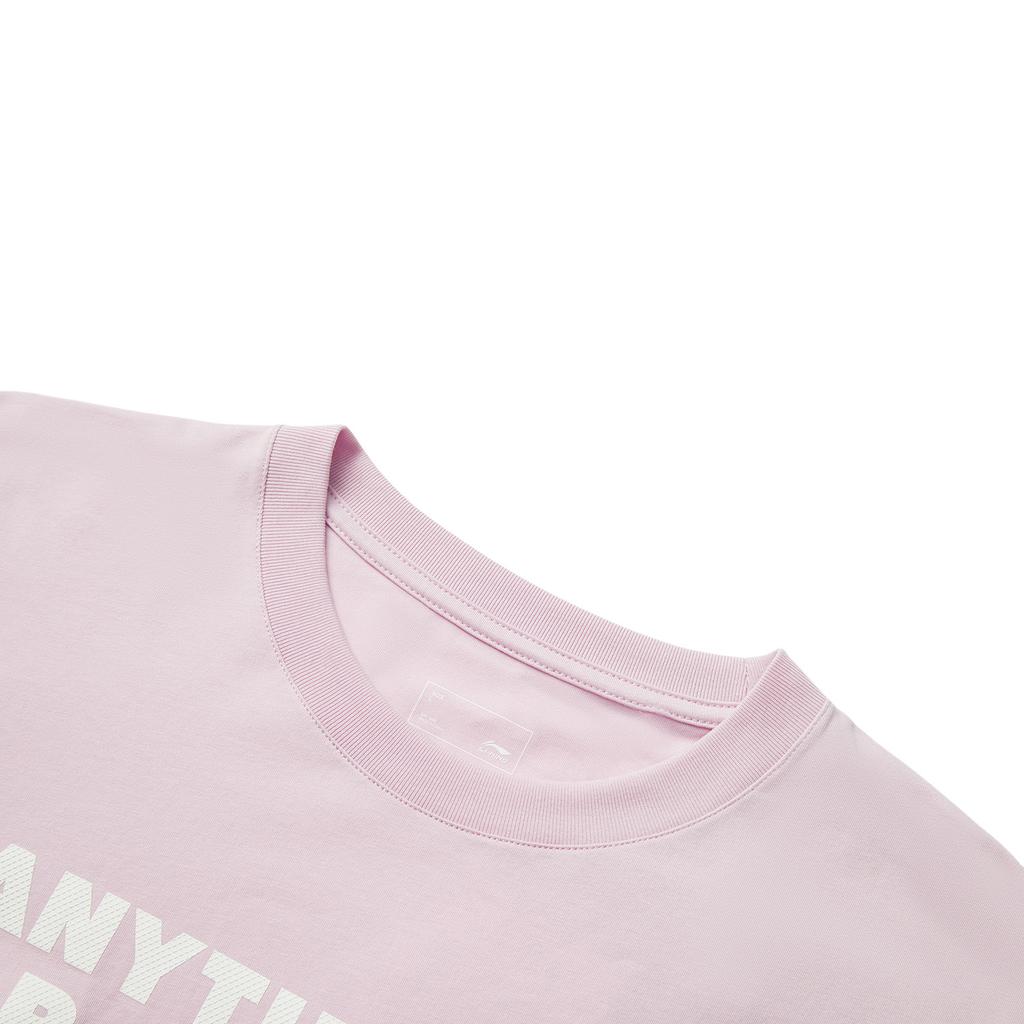 Li Ning Comfortable Round Neck Pullover Simple Letter Print Loose Versatile Breathable Short Sleeve T-Shirt Men Tops Milk-Pink AHSV151-6
