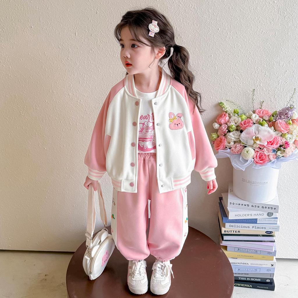 Trendy 2025 Girls' Baseball Suit Set - Spring/Autumn Fashionable Two-Piece Outfit for Kids