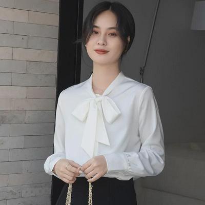 2025 White Satin Ribbon Shirt: Elegant Long Sleeve Autumn Design for Women