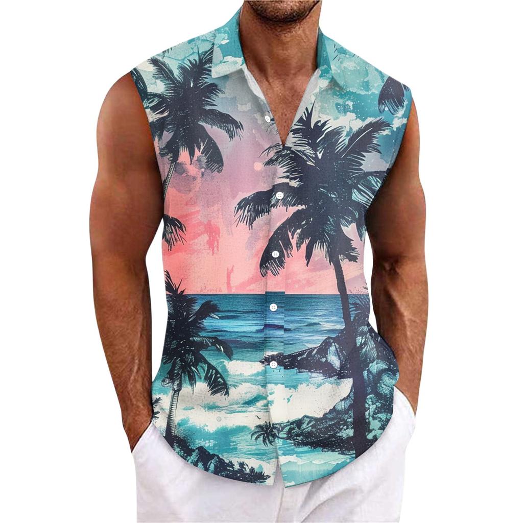 Pánská havajská košile s klopou na knoflíky, tričko, top