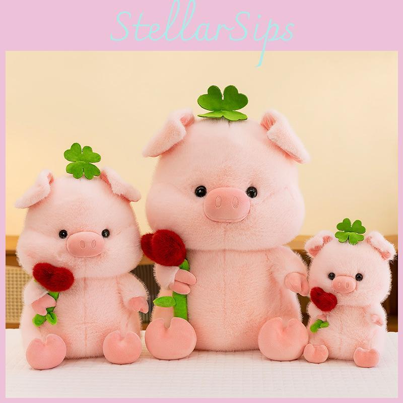 Cute Flower Embracing Four Leaf Pig Cartoon Animal Plush Toy Pillow Children For