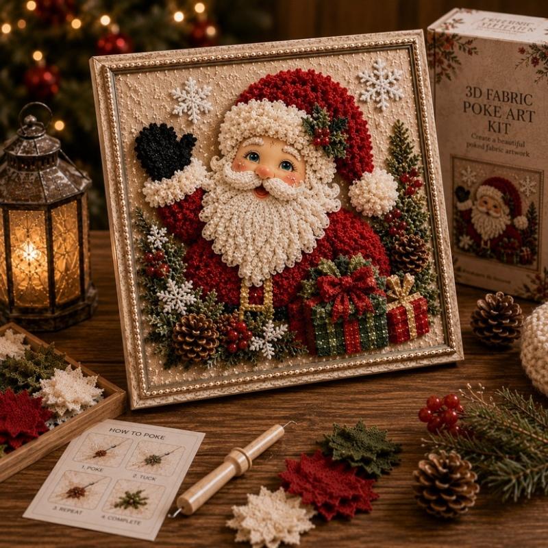 3D Christmas Snowman Fabric Poke Art DIY Kit Handmade DIY Fabric Poke Art Kit For Adults Beginner Friendly Vintage Xmas DIY Kit
