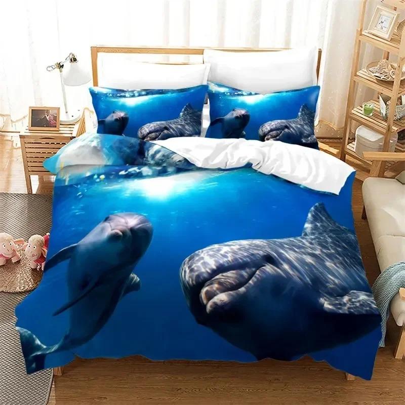 Dolphin Ocean Animal Bedding Set Boys Girls Twin Queen Size Duvet Cover Pillowcase Bed Boys Adult Home Textileextile