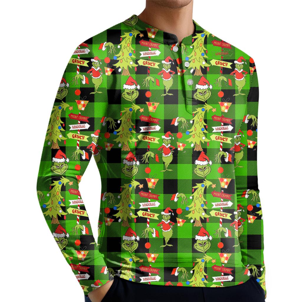 Pánská ležérní mikina na knoflíky, módní potištěná košile s dlouhým rukávem, pulovr