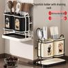 Milk White Kitchen Countertop Knife and Utensil Holder - No-Punch Design with Single/Double Cup and Draining Function