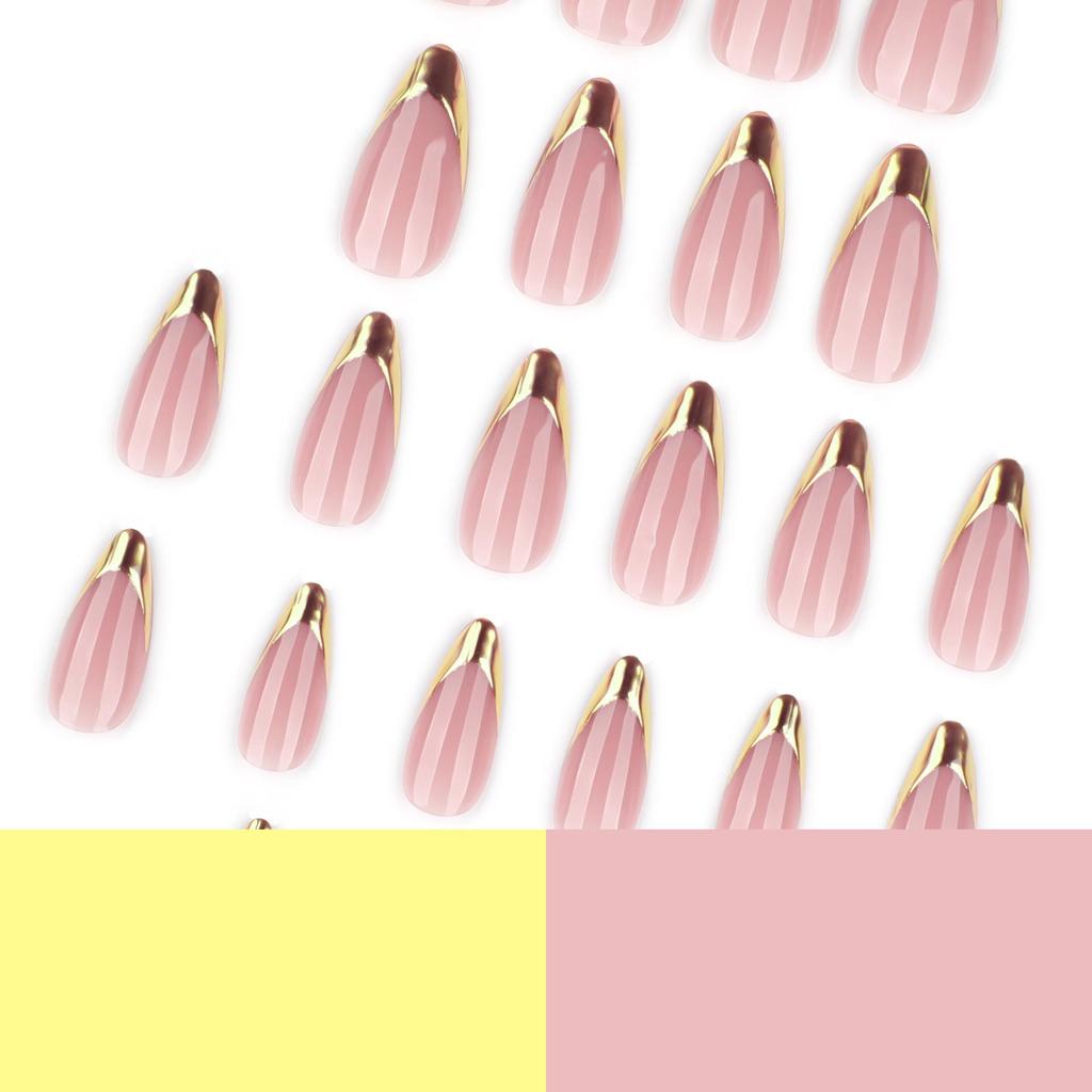 French Gold Mirror Press-on Nails - Short Almond Shape Nail Art Tips