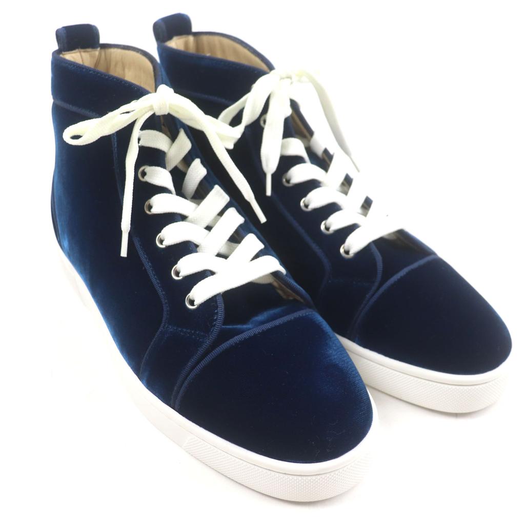 Ausgezeichnete Christian Louboutin High-Top-Sneaker LOUIS ORLATO FLAT blauer Samt 40 Gebraucht