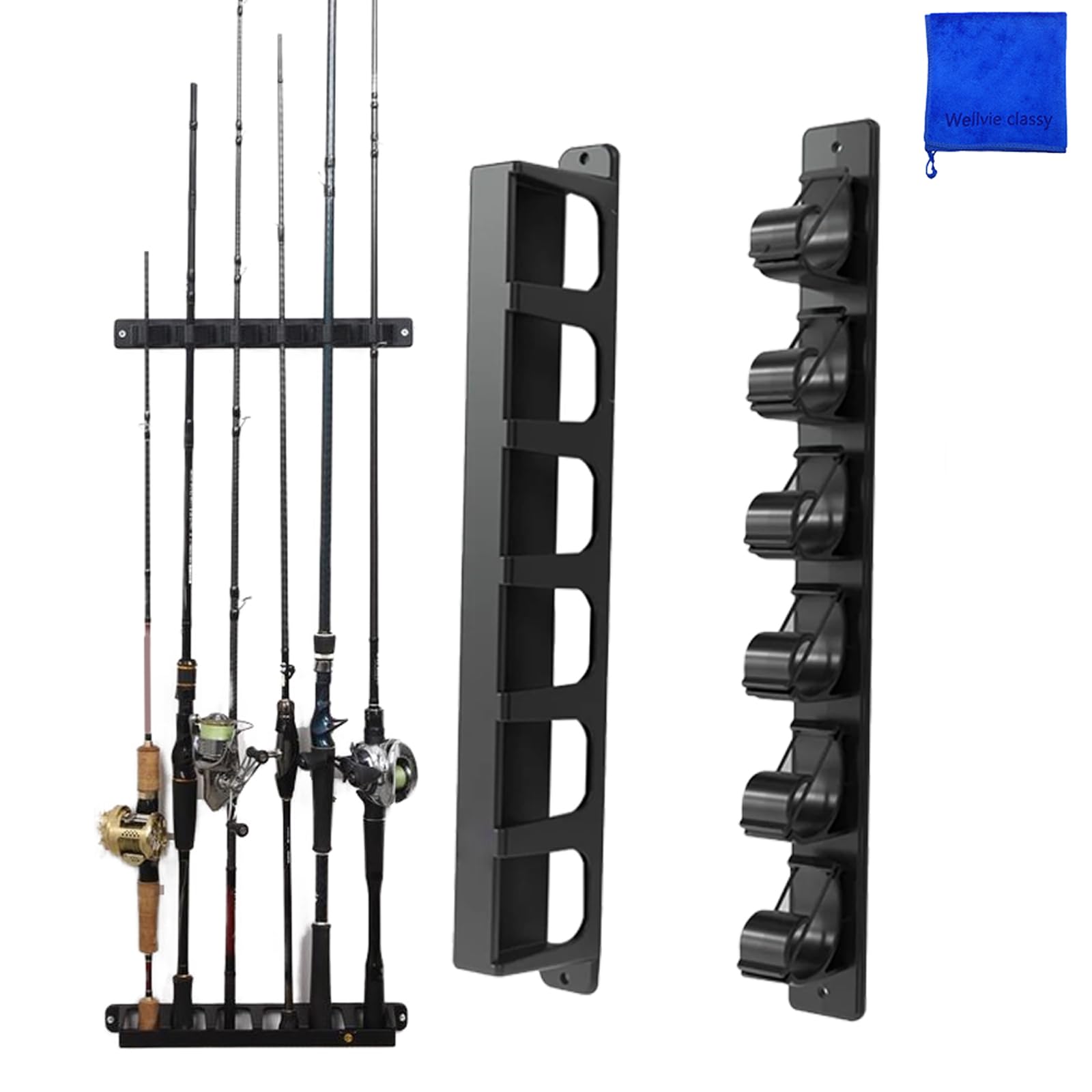 

Wellvie Classy Wall-Mounted Fishing Rod Holder, Vertical Rod Stand, Holds 6 Fishing Rods (1) [Parallel Import]