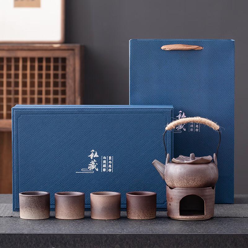Cha Xun Chinese Ceramic Tea Set with Warmer and Drainage Gift Box