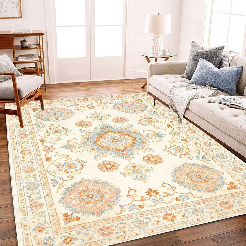 Retro Countryside Flower Area Rug Soft Non Slip Washable Floor Carpet for Living Room Bedroom Study Home Decor