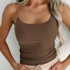 Dame Sommer Slim Camisole Vest Ribbete strikkede seler U-hals Innvendig Slank Bunnskjorte Allsidig Kort indre Tank Top Ensfarget