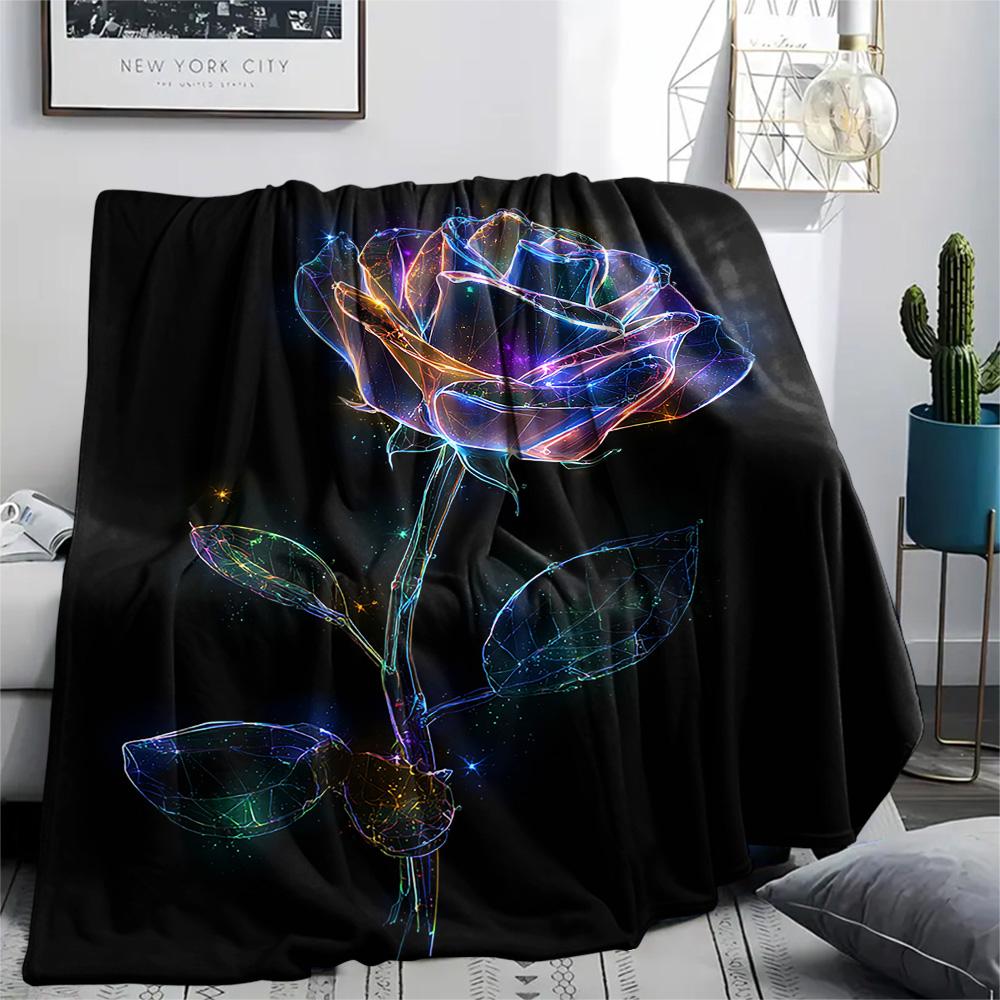 Rose Print Flannel Blanket, High Quality Comfortable for All Seasons, Home Decor, Warmth and Comfort, Perfect for Christmas Gifts