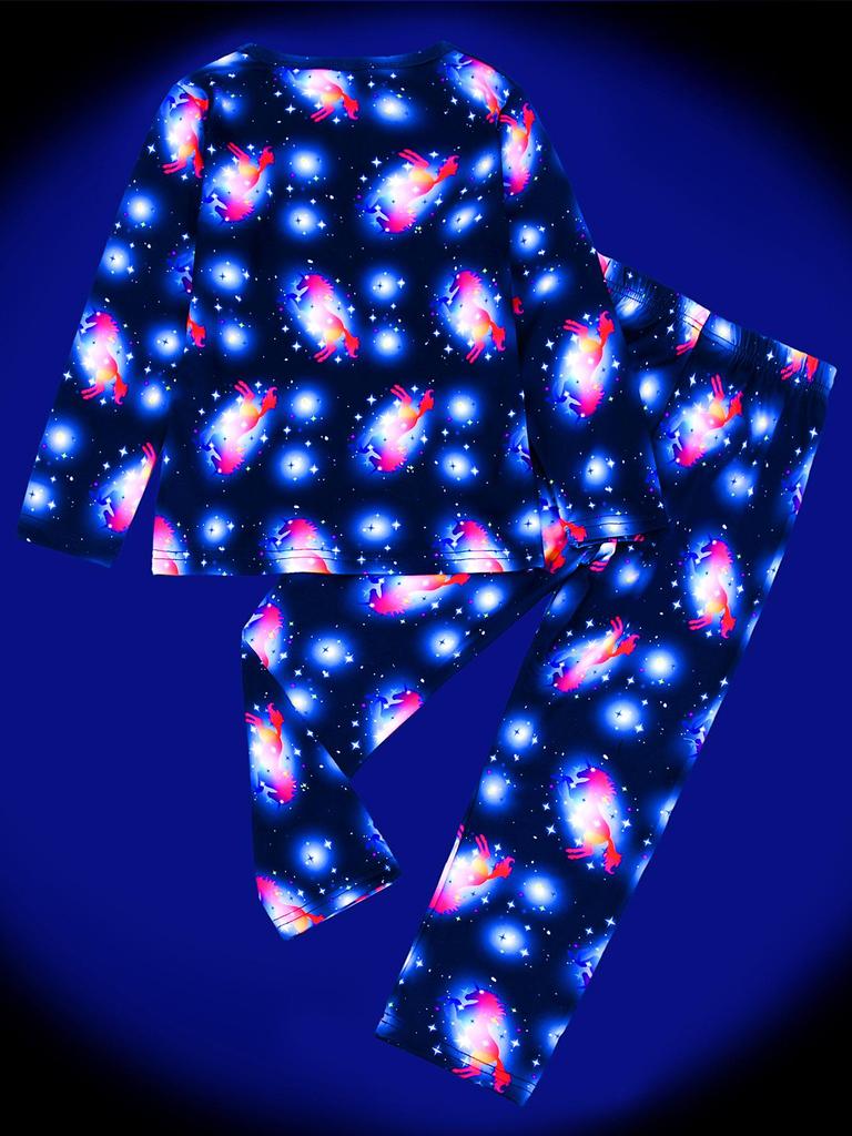 Flame-Retardant Milk Silk Kids' Dinosaur Pajama Set - Green Fluorescent, Long Sleeve & Pants