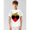 Children Crew Neck Short Sleeve T-Shirt with Artistic Strawberry Print